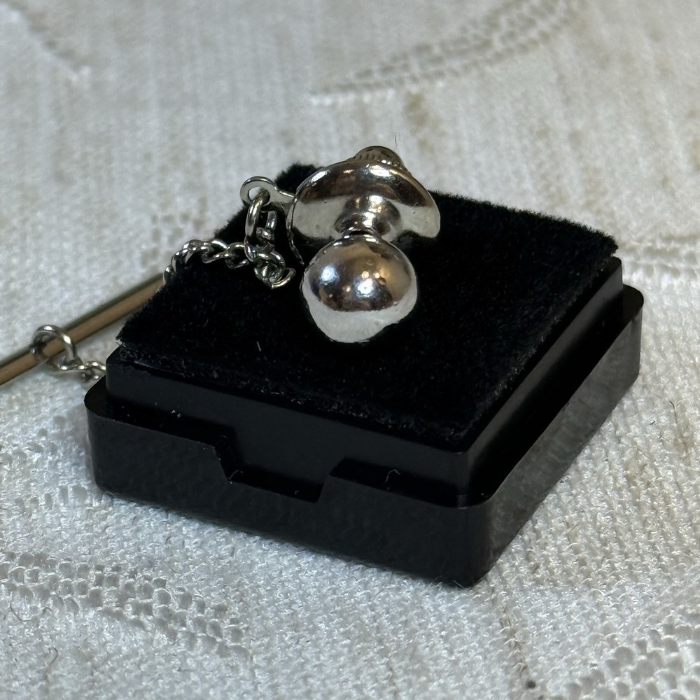 Men's Silver Tone Stainless‎ Ball Tie Tack With Chain